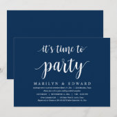 モダンネイビーブルーのスクリプト、ウェディングエロープメント招待状 招待状 (正面/裏面)