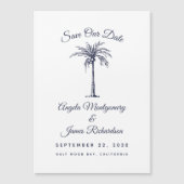 モダンネイビーブルーのパームビーチウェディング・セーブ・ザ・デート マグネット招待状 (正面)