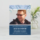 モダンネイビーブルーの写真の男性 67歳の誕生日 招待状 (スタンド正面)