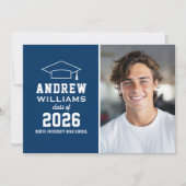 モダンネイビーブルーの写真 卒業 オープンハウス 招待状 (正面)