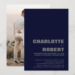 モダンネイビーブルーの結婚式の披露宴 招待状