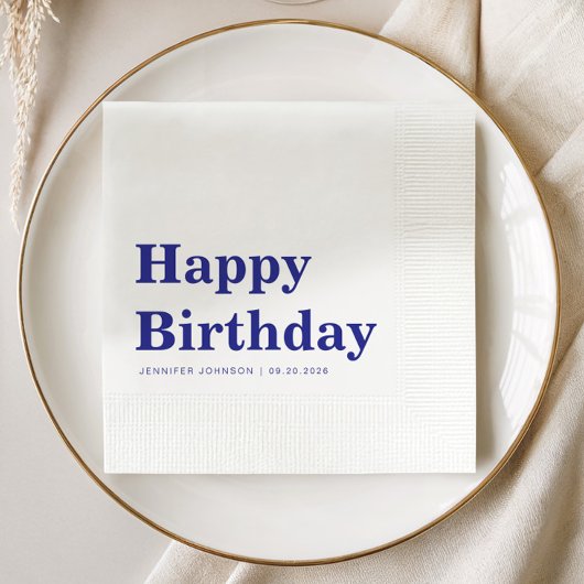 モダンネイビーブルーの誕生日 縁ありカクテルナプキン