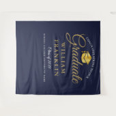 モダンネイビーブルーゴールド卒業写真背景 タペストリー (正面(横))