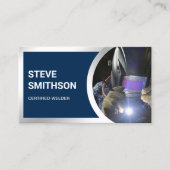 モダンネイビーブルースチール溶接職人ウェルダー 名刺 (正面)