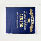 モダンネイビーブルー卒業写真ブース背景 タペストリー (正面(横))