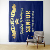 モダンネイビーブルー卒業写真ブース背景 タペストリー (インサイチュ)