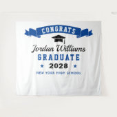 モダンネイビーブルー卒業写真ブース背景 タペストリー (正面(横))