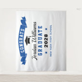 モダンネイビーブルー卒業写真ブース背景 タペストリー (正面)