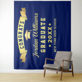 モダンネイビーブルー卒業写真ブース背景 タペストリー (インサイチュ)