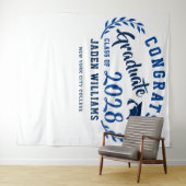 モダンネイビーブルー卒業写真ブース背景 タペストリー (インサイチュ(横))