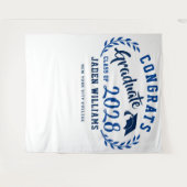 モダンネイビーブルー卒業写真ブース背景 タペストリー (正面(横))