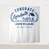 モダンネイビーブルー卒業写真ブース背景 タペストリー (正面)