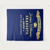 モダンネイビーブルー卒業写真ブース背景 タペストリー (正面(横))