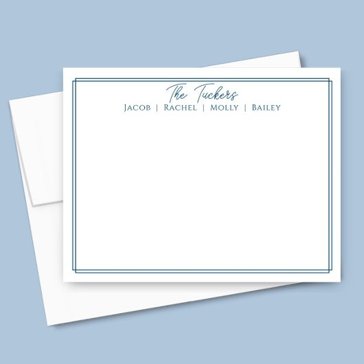 モダンネイビーブルー縁取りファミリー名前ステーショナリー ノートカード