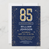 モダンネイビーブルー85歳誕生日写真 招待状 (正面)