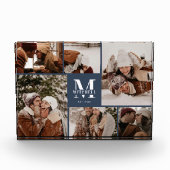 モダンネイビーブルー ファミリーフォト コラージュ 記念品 フォトブロック (正面)