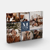 モダンネイビーブルー ファミリーフォト コラージュ 記念品 フォトブロック (左)