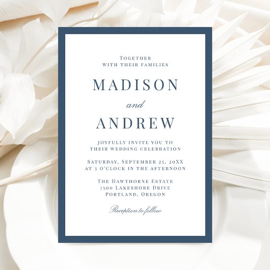 モダンネイビーボーダー ウェディング 招待状