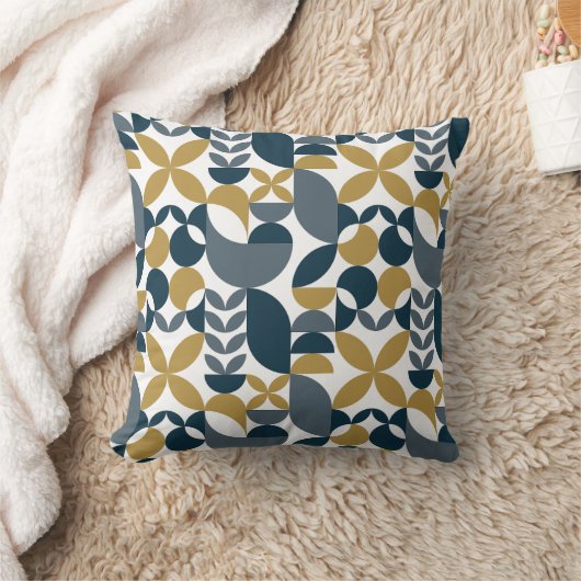 モダンネイビーマスタード抽象幾何学模様 クッション (ブランケット)