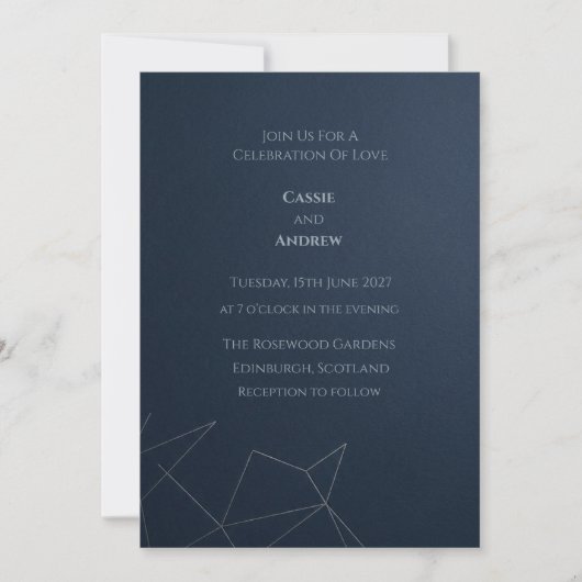 モダンネイビー幾何学模様アートの結婚式 招待状 (正面)