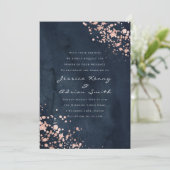 モダンネイビー水彩ローズゴールドダイヤモンドウェディング 招待状 (スタンド正面)