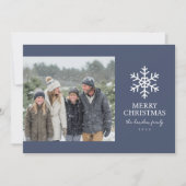 モダンネイビー雪の結晶クリスマス写真 シーズンカード (正面)