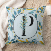 モダンネイビ葉ーの金ゴールド文字「P」 クッション (ブランケット)