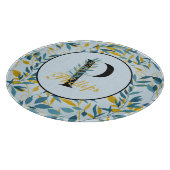 モダンネイビ葉ー金ゴールドモノグラム「レターP」 カッティングボード (角)