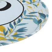 モダンネイビ葉ー金ゴールドモノグラム「レターP」 カッティングボード (角)