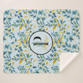 モダンネイビ葉ー金ゴールドモノグラム「レターP」 シェルパブランケット (正面(横))