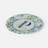 モダンネイビ葉ー金ゴールドモノグラム「レターP」 ペーパープレート (アングル)