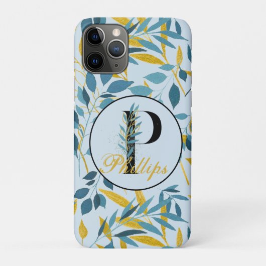 モダンネイビ葉ー金ゴールドモノグラム「レターP」 Case-Mate iPhoneケース (裏)