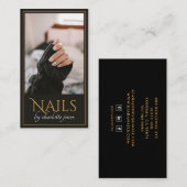 モダンネイリスト爪、 ネイルフォトブラック金ゴールド 名刺 (正面/裏面)