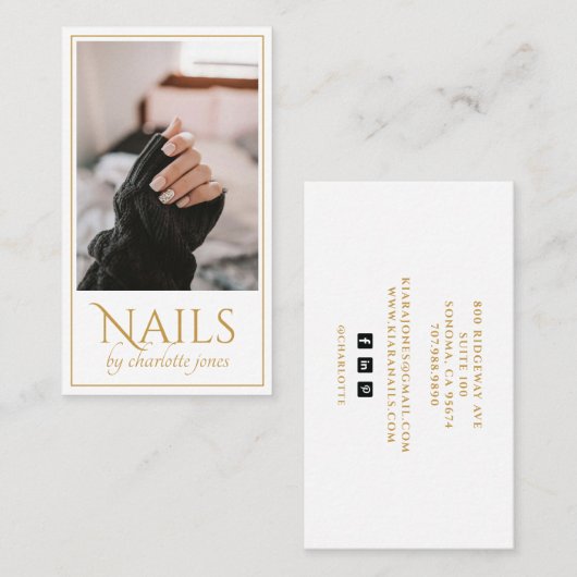 モダンネイリスト爪、 ネイルフォト金ゴールド 名刺 (正面/裏面)