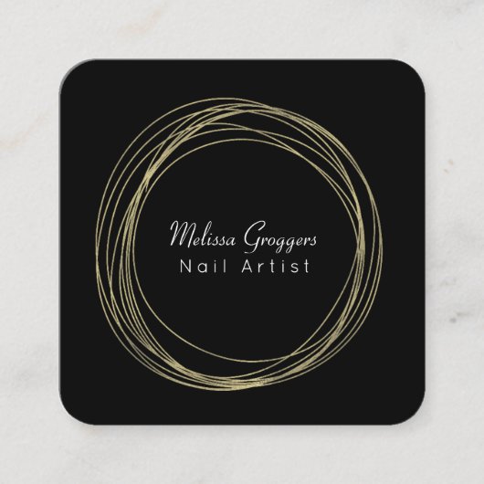 モダンネイルアーティストフェイク金ゴールド循環手描き スクエア名刺 (正面)