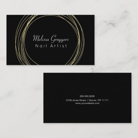 モダンネイルアーティストフェイク金ゴールド循環手描き 名刺 (正面/裏面)