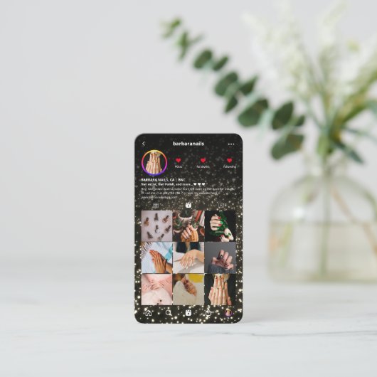 モダンネイルアーティストブラックインスタグラム金ゴールドグリッター 名刺 (スタンド正面)