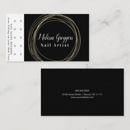 モダンネイルアーティストロゴ報酬金ゴールド循環 名刺 (正面/裏面)