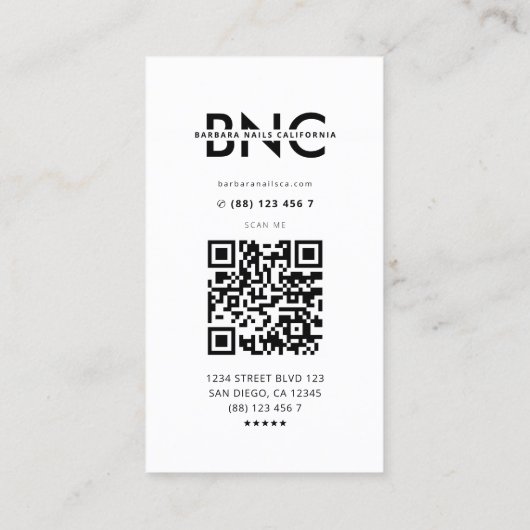 モダンネイルアーティスト爪、 ネイルサロンインスタインスパイアグラム 名刺 (裏面)