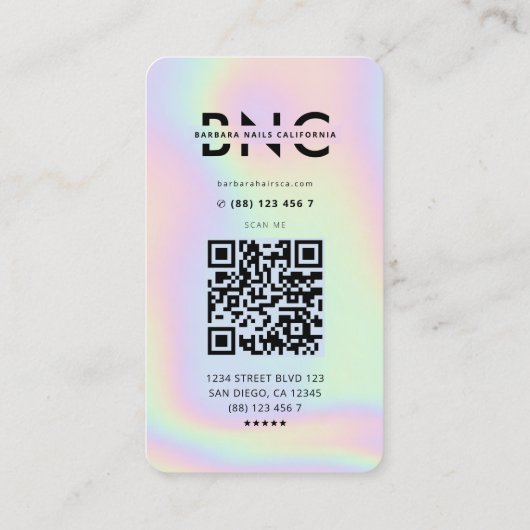 モダンネイルアーティストInstagramグリッドホログラフィック 名刺 (裏面)