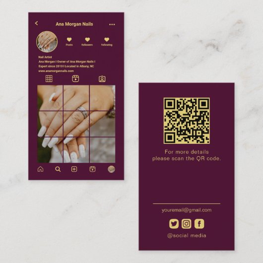 モダンネイルアーティストinstagramフォトグリッドQrコード 名刺 (正面/裏面)