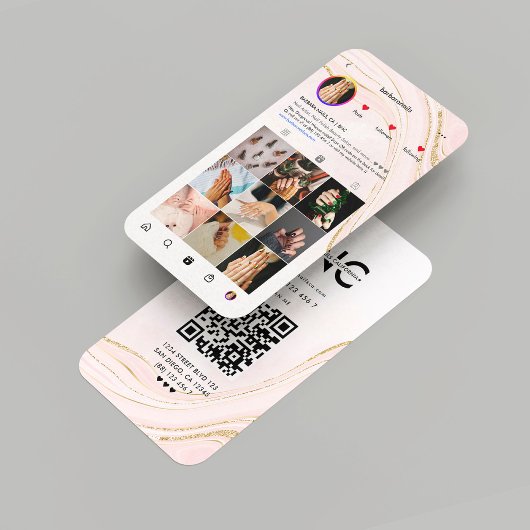 モダンネイルサロンインスタグラムピンク金ゴールドグリッター 名刺