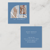モダンネイルサロンフォトコラージュダスティブルー スクエア名刺 (正面/裏面)