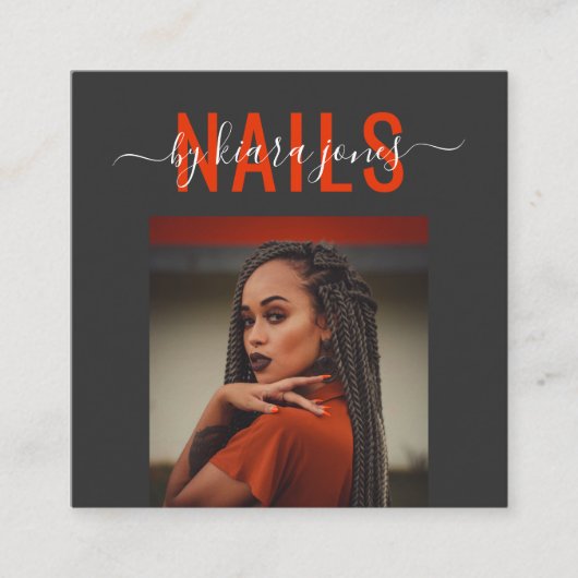 モダンネイルサロンフォトスクリプトの署名 スクエア名刺 (正面)