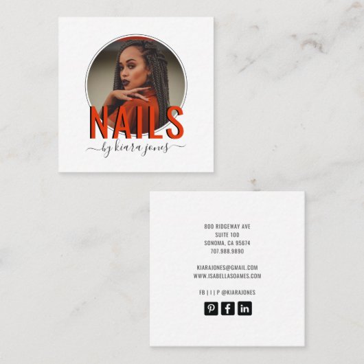 モダンネイルサロンフォトスクリプト署名スクエアBu スクエア名刺 (正面/裏面)