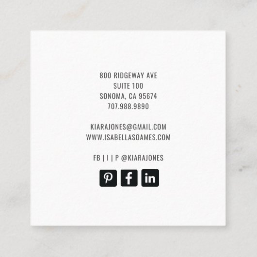 モダンネイルサロンフォトスクリプト署名スクエアBu スクエア名刺 (裏面)