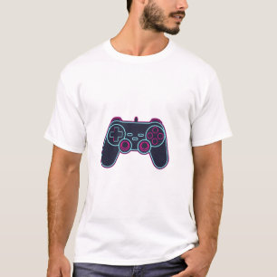 モダンネオンレトロゲームコントローラーホワイトコットンTシャツ Tシャツ
