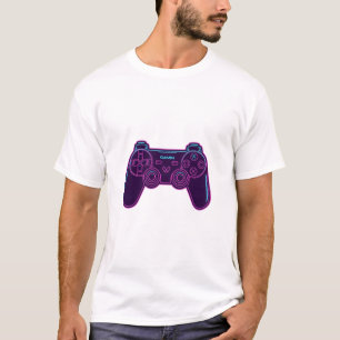 モダンネオンレトロゲームコントローラーホワイトコットンTシャツ Tシャツ