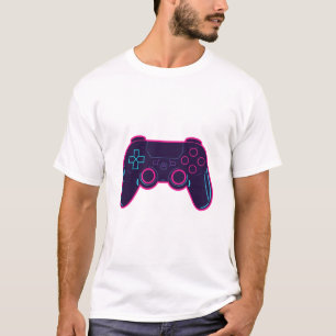 モダンネオンレトロゲームコントローラーホワイトコットンTシャツ Tシャツ