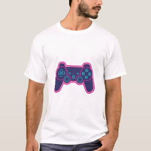 モダンネオンレトロゲームコントローラーホワイトコットンTシャツ Tシャツ